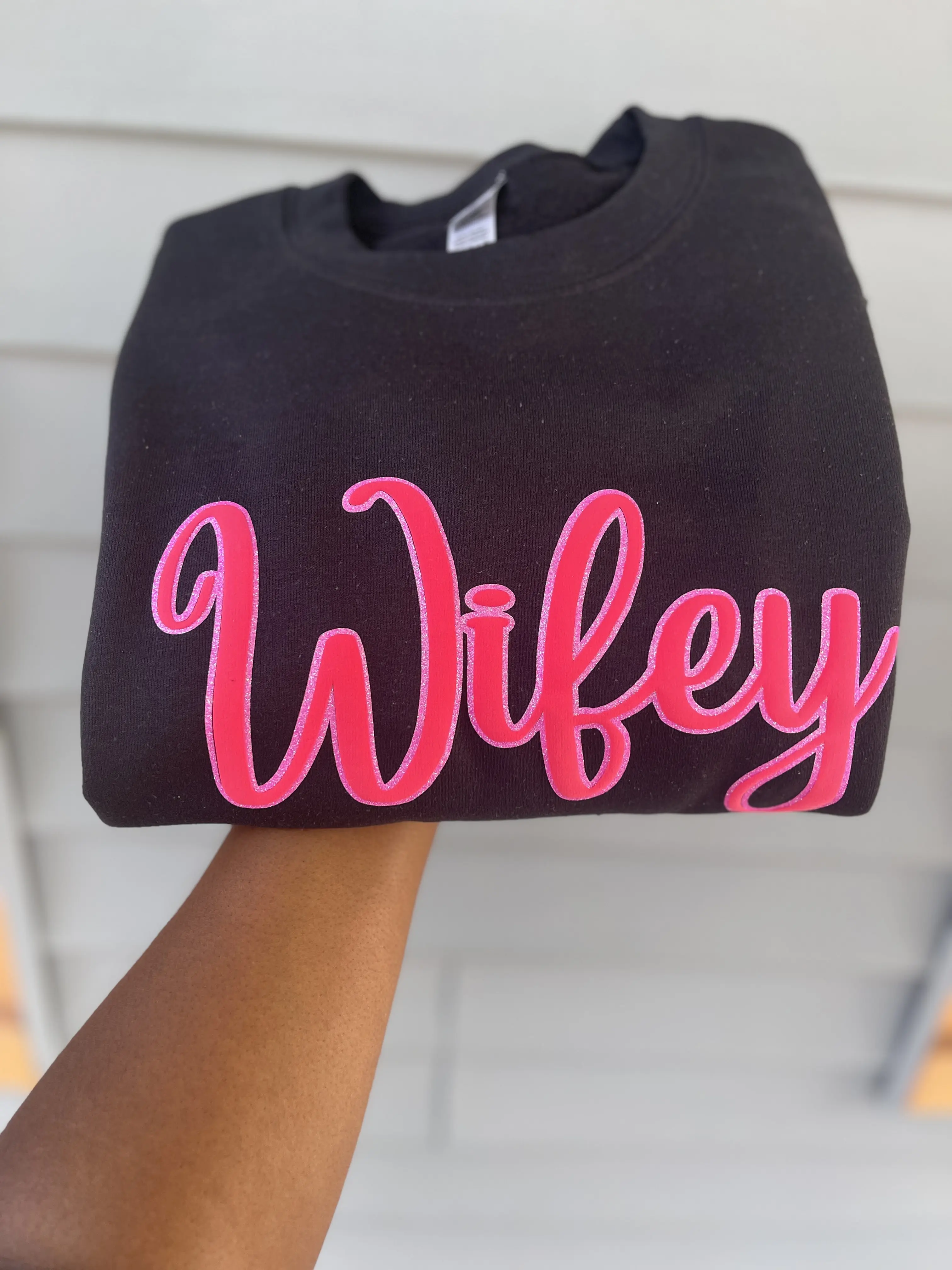 3D Hot Pink Puff Wifey Print Crewneck Sweatshirt