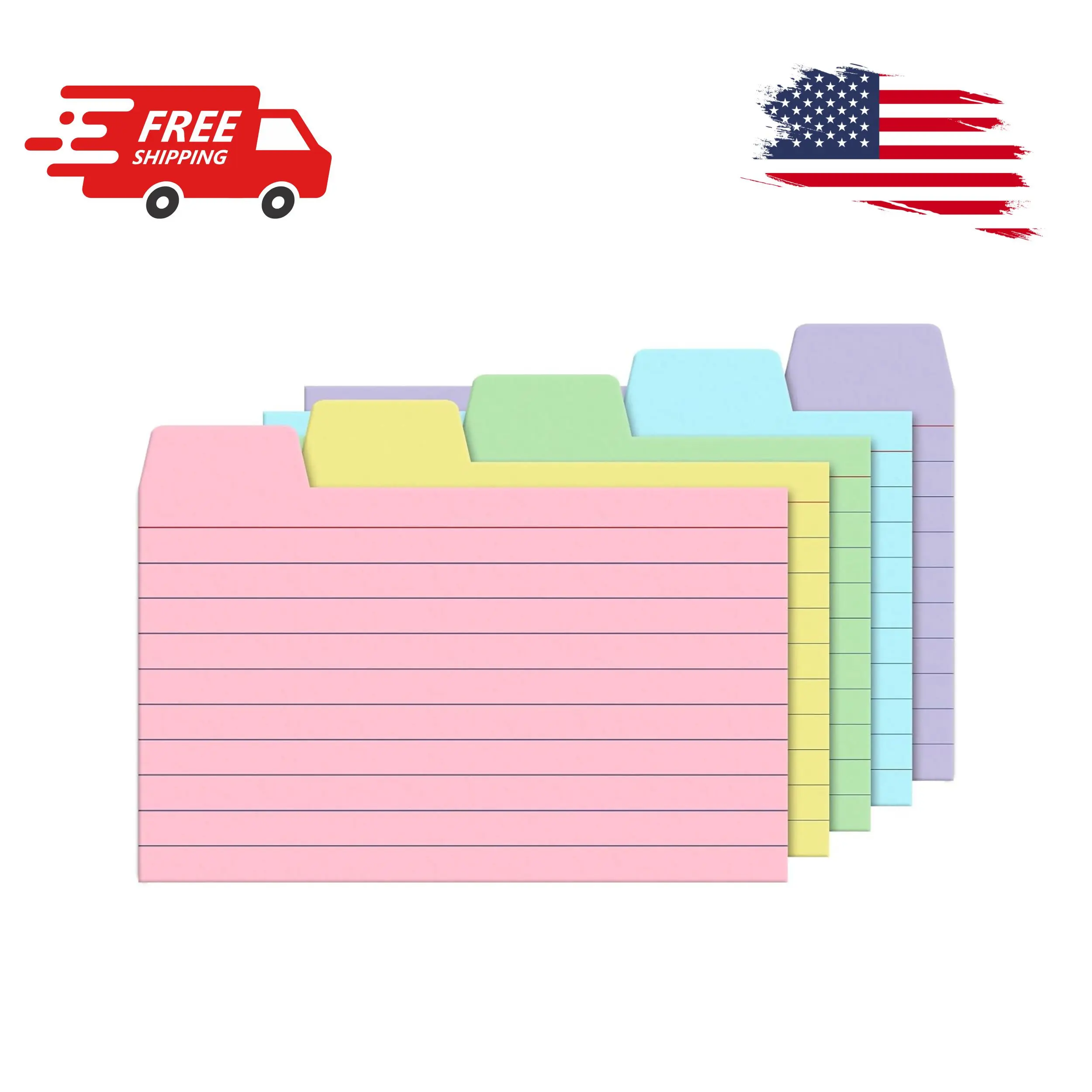 100 Pack Tabbed Index Cards 3x5 Lined Index Card Dividers with Tabs 3" x 5", Colored