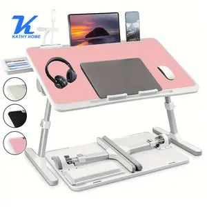 KATHY HOME Adjustable Lap Desk with 3 USB Ports , Laptop Stand Bed Tray with Mini Fan/Light, Foldable Laptop Desk with Storage Drawer,Storage Drawer and Cup Holder, for Bed/Couch Working, Reading  Mother's Day Gifts #Summervibes