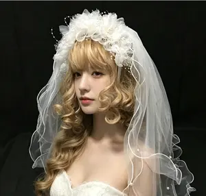 Bride's wedding veil with floral headband, vintage wedding veil, multi-layered fluffy tulle, super fairy-like forest-style veil and headpiece