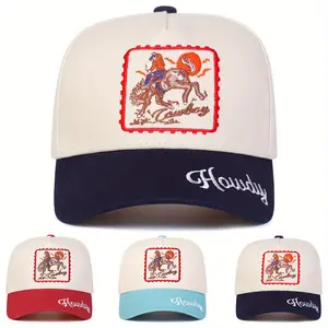 Unisex HOWDY Letter Embroidered Patchwork Five-sided Baseball Cap Outdoor Adjustable Sunscreen Leisure Hat Spring Autumn Travel Tourism Beach Vacation