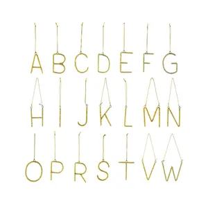 Metal Alphabet Ornament with Beads Gold