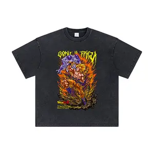 Men's Oversized Loose-Fit Unisex Goku vs Frieza Vintage Tropical Anime T-Shirt, 100% Pure Cotton Thick Ribbed Shortsleeve Fabric, Soft Menswear Top SummerVibes