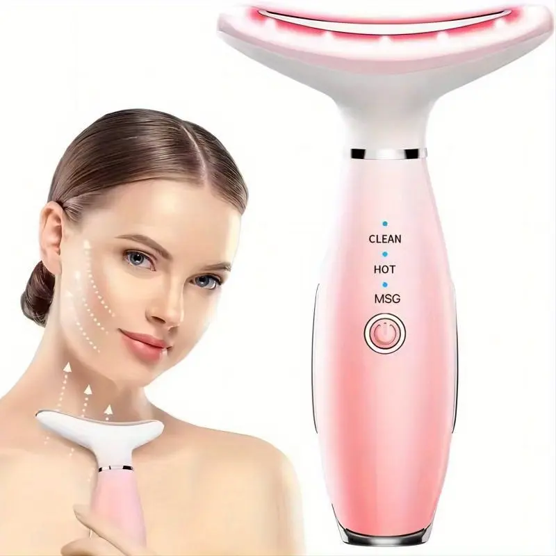 1pc 3-Color, 3-in-1 Face & Neck Skin Care Massager, Facial Care Instrument - Rechargeable Heated Vibrating Tool for Double Chin, Home Beauty Device, Portable for Travel, Ideal Holiday Gift, Rechargeable Battery, Face Massager, Facial Beauty Massagers