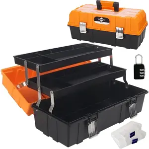 16.5-Inch 3-Layer Plastic Storage Tool Box Organizer with Portable Handle, Perfect for Home Office Car Trunk Fishing Tools Storage