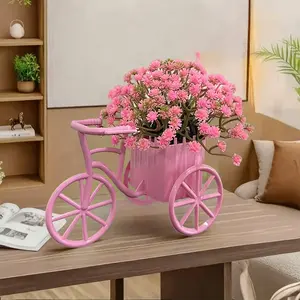 Two sets of artificial flower imitation three-wheeled flower car decoration items. These are plastic star-shaped home plants for the living room, suitable for indoor arrangements in a country-style setting. Realistic Faux Flowers