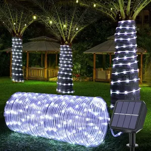 Solar Rope Lights 66ft 200LED Solar String Lights 8 Modes Waterproof Solar Powered Outdoor Light Flexible Clear Tube Light for Garden Backyard Patio Deck Porch Pool Tree Decorative White