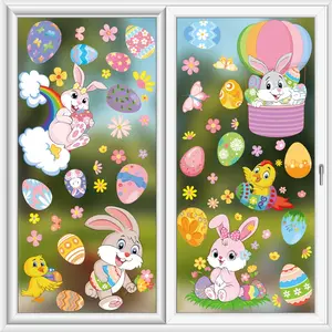 116 Piece Spring Easter Window Stickers, Colorful Easter Eggs Bunny Chick Flower Glass Window Decals, Festive Home Decor
