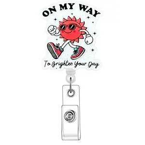 Retractable Badge Reel, Cute Sunflower Design Acrylic ID Holder with Clip, Identification Badges & Supplies for Nurses, Doctors, Students & Office Staff, Badge Accessories
