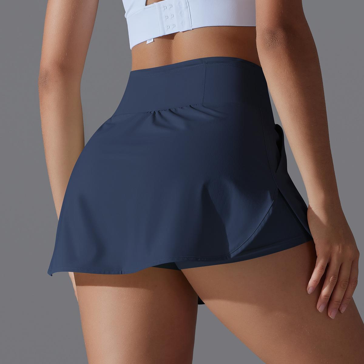 Women's High Waisted Active Performance Skort - Solid Color Navy Blue Tennis Skort with Pockets, Built-in Shorts for Gym Workouts, Running - Multi-Size Sporty Short Skirt
