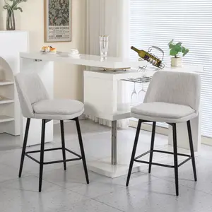 [SOIYELIFE] Counter Height Swivel Bar Stools Set of 2, 360° Swivel Upholstered Barstools with Back and Metal Legs, 25.6" Seat Height,Counter Stools for Kitchen Island and Pub,Linen Cloth,Off White Linen.