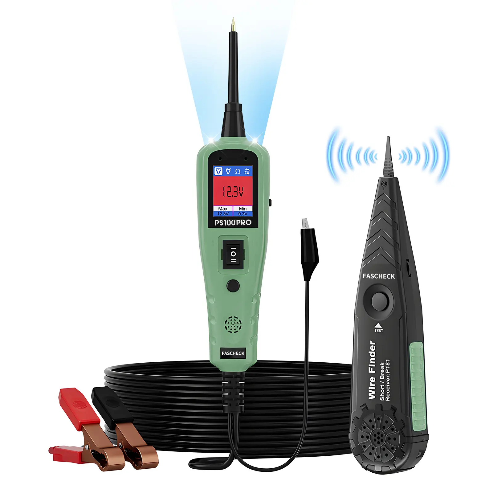 Autel PowerScan PS100PRO Handheld Digital Automotive Circuit Tester - 12V-24V Voltage Monitor, Power Circuit Probe, Breaker Finder with Clamps for Car Battery Repair & Diagnostics, Compact
