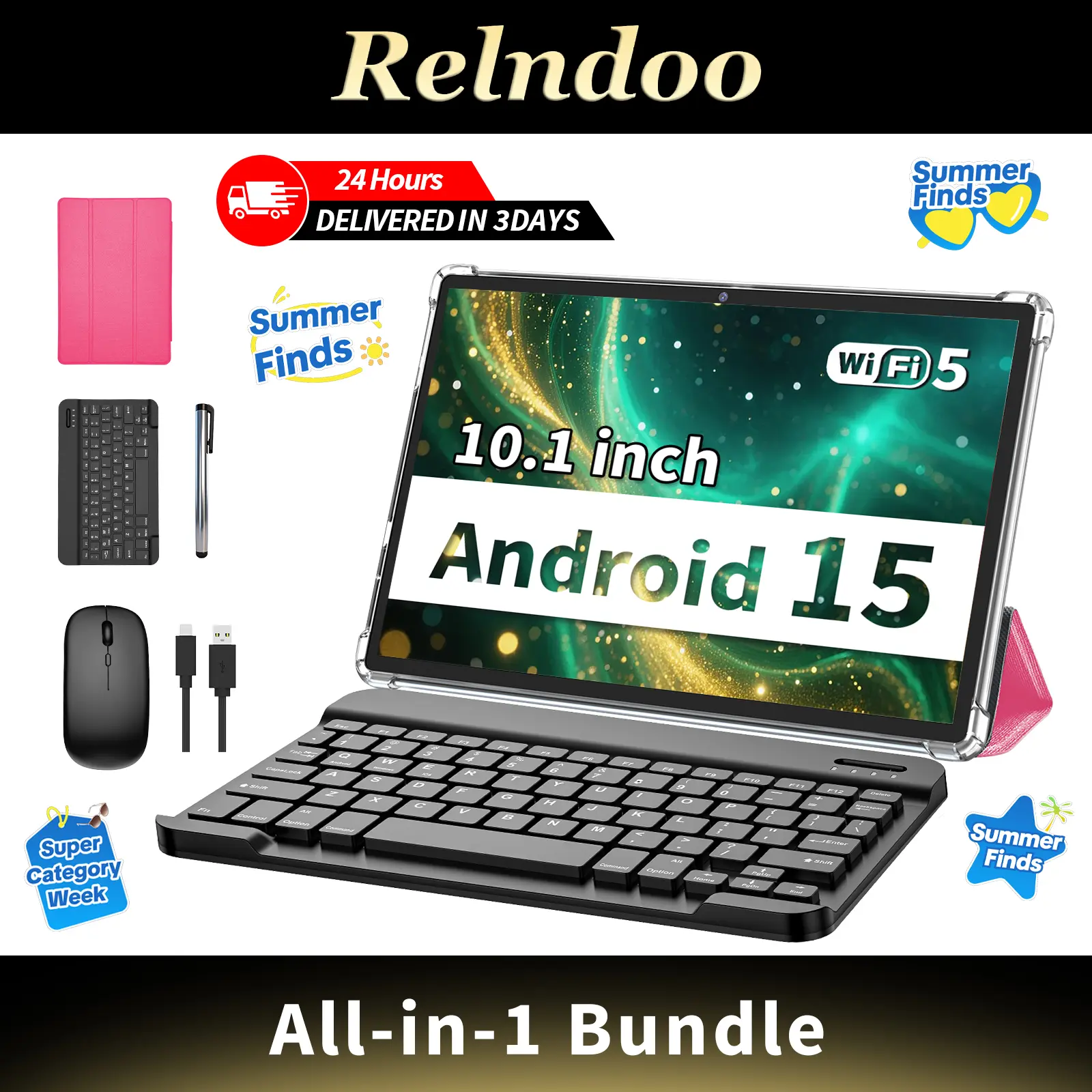 【SummerTurnUp】2026 Back to school 10.1 inch Device, 2-in-1 Tablet Wireless Set with Keyboard, Mouse, Stylus, Case, 5G WiFi, Dual Camera, Gift bundle, Back-to-school Gifts, Android Tablet, Touchscreen Tablet