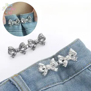 8-Pack Adjustable Waistband Reducer Pins, Bow Shaped Jean Waist Tightener Clips, Detachable No-Sew No-Pin Waist Buttons for Loose Jeans