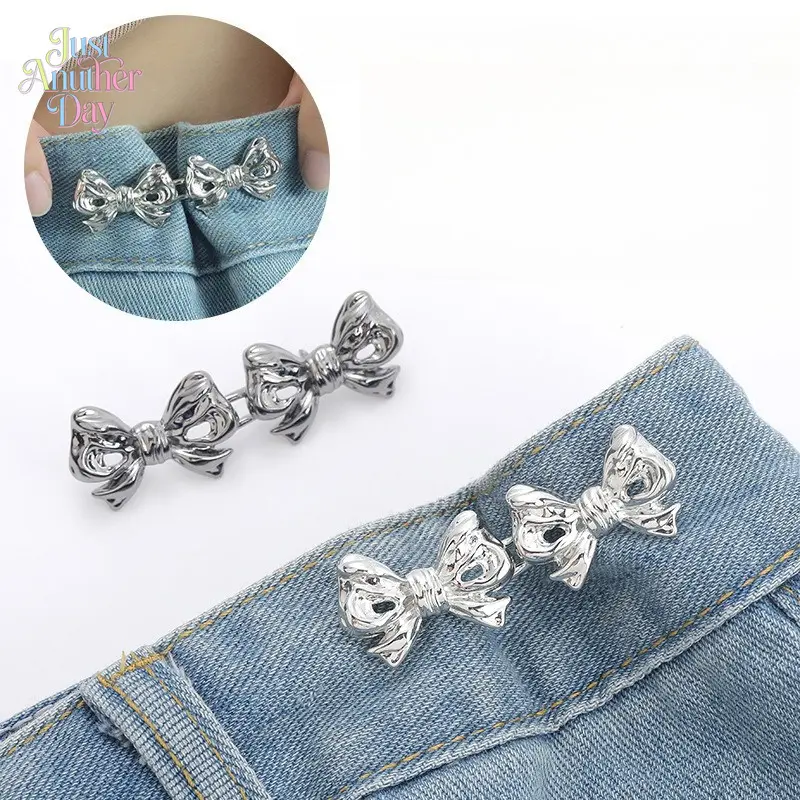 8-Pack Adjustable Waistband Reducer Pins, Bow Shaped Jean Waist Tightener Clips, Detachable No-Sew No-Pin Waist Buttons for Loose Jeans