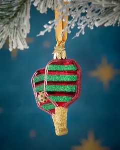 Glass Red/Green Pickleball Ornament