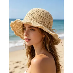 Chic Foldable Straw Sun Hat for Women - Wide Brim Bucket Hat for Ultimate Shade & Sunscreen.Lightweight, Packable, and Perfect for Your Next Trip!