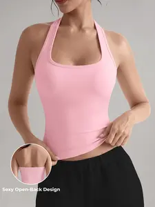 Women's Halter-Neck Sports & Yoga Tank Top — Smooth, Longline Cropped Athletic Top, Sleeveless Gym Top