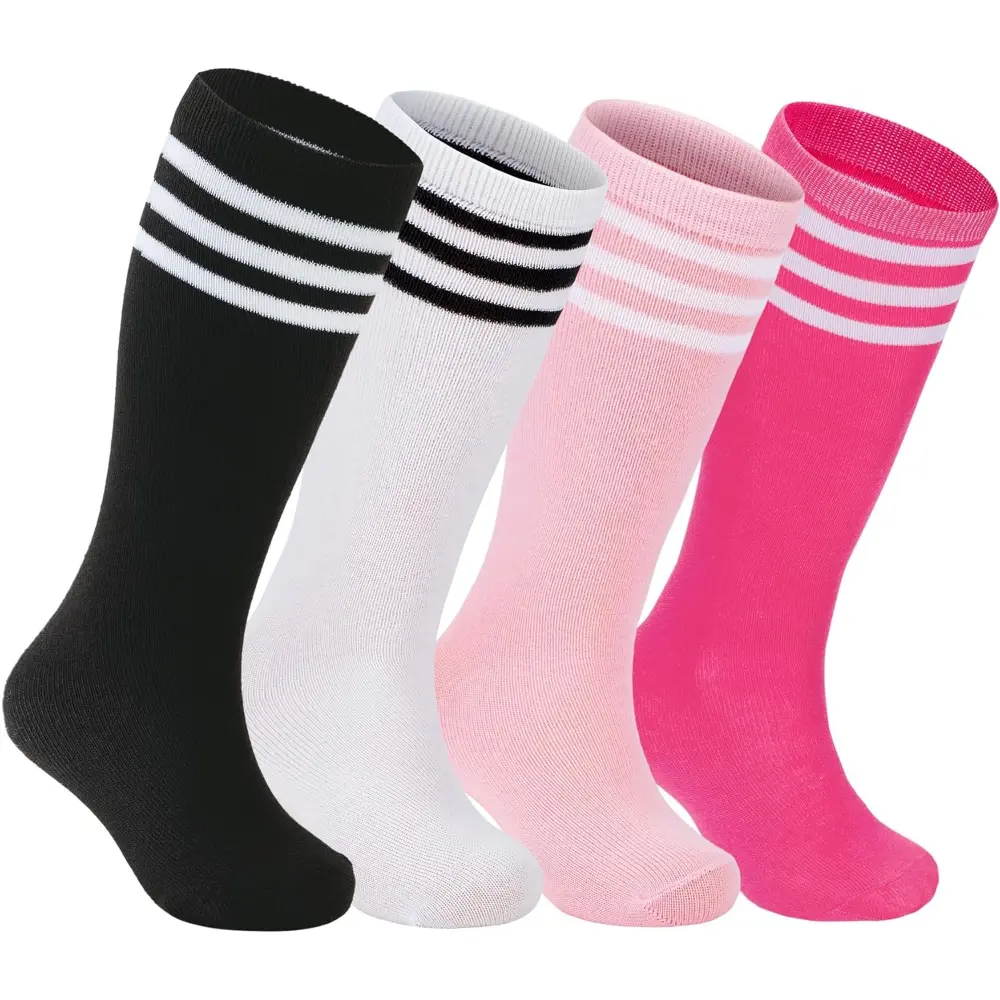 4 Pairs Kids Knee-High Multi-Sport Sports Socks, Moisture-Wicking Dry Wicking Baseball Athletic Socks for Boys Girls, Baseball Sports Socks