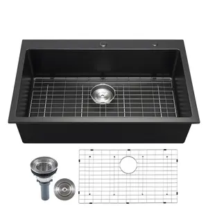 VEVOR 33-in Top-Mount Granite Kitchen Sink Workstation, Drop-In Single Bowl Farmhouse Basin with Multiple Accessories, for RV, Prep Kitchen