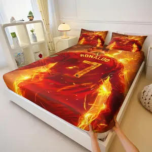 Football superstar-themed fitted sheet set,Includes 1 Fitted Sheet & 2 Pillowcases without Filler,Suitable for football fans,Soft and comfortable,This is a great bedding gift,Suitable for all seasons.