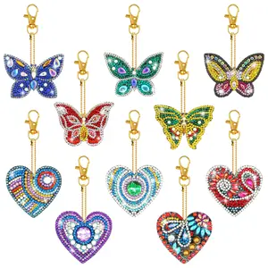 10Pcs Butterfly & Heart Diamond Painting Keychain Kit - Double-sided Pendants DIY Diamond Art Painting Keychain,Gift Charms for Backpack Bags Phones Keys