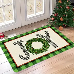 Christmas Theme, Christmas Tree English Letter Pattern Plus Door Mat, Doormat, Machine Washable, Suitable for Living Room, Bedroom, Kitchen, Office, Indoor and Outdoor Entrance Doors, Holiday Home Decoration, Room Decoration