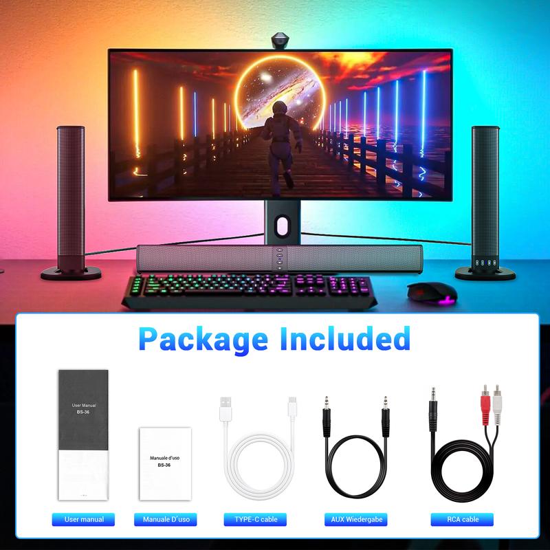 Portable Bluetooth Speaker Sound Bar for Smart TV 2 in 1 Detachable Surround Soundbar Built in 4 Speaker 20W For Home Theater Rechargeable Stereo