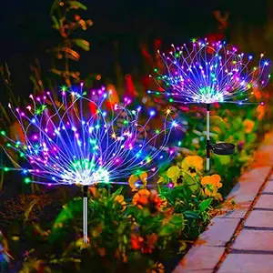 Outdoor Solar Firework Lights 2 Pack, 8 Mode Solar Led Sparkler Lights with 240 LED, DIY Starburst Lights for Garden, Pathway, Patio, Yard, Flowerbed Decor Colorful