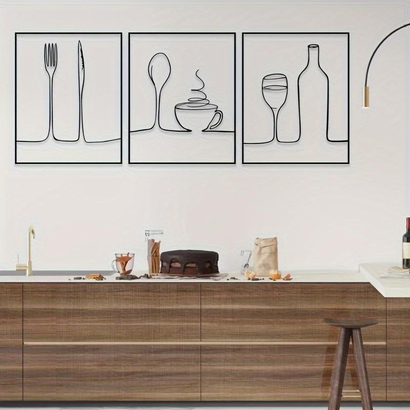Modern Metal Wall Art Kitchen Decor, Fork Spoon Coffee Cup Wine Glass Set, Ideal for Home Bar Cafe, Indoor Hanging Modern Wall Decoration