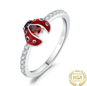 Luxury 925 Sterling Silver Cute Coccinella Natural Garnet Gemstone Ring (Size 5-9)