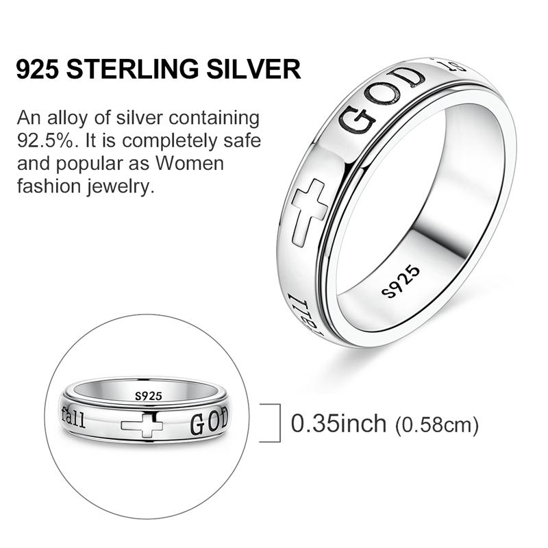 MULA Women's 925 Silver-Plated Spinner Ring, Christian Fidget Jewelry with Engraved Psalm 46:5 Verse and Holy Cross for Anxiety Relief, Inspirational Message Gift for Resilience, Strength, Gift Of Encouragement, Calming Spinner