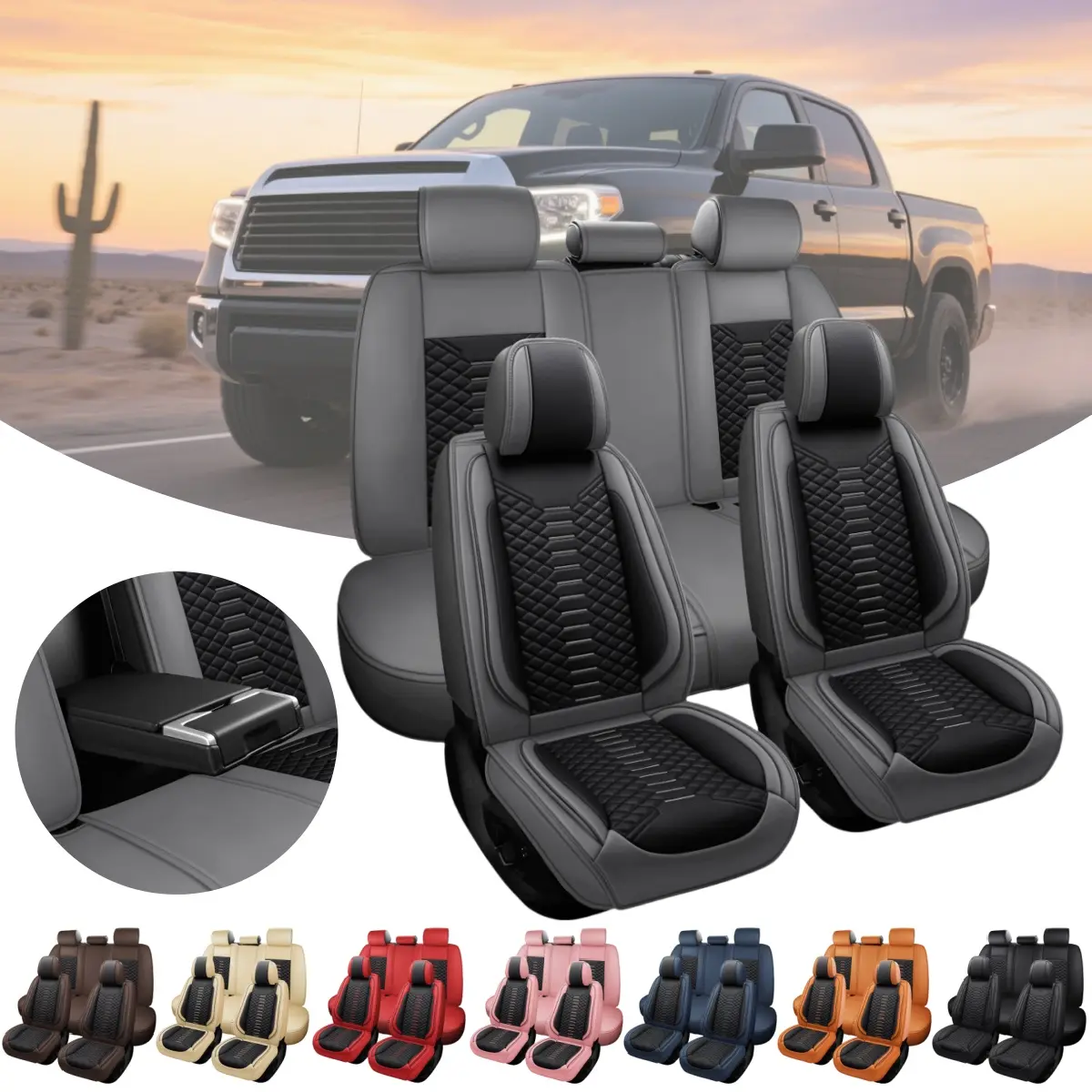 Premium Napa Leather Full Seat Wrap Car Seat Covers for Toyota Tundra 2008-2026 Pickup Truck, Full Set Front Rear Cushions with Storage Bag, Waterproof Spill-proof Durable Daily Driving Protector, Safety Buckle Hold, Christmas Gift for Friend, Durable For