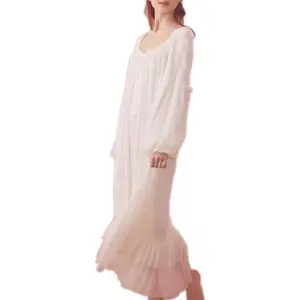Women's Vintage Victorian Nightgown Long Sleeve Sheer Sleepwear Pajamas Nightwear Lounge Dress