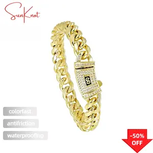 14K Gold-Plated Cuban bracelet. The new craftsmanship and classic white stone inlay design are dazzling. Miami Cuban bracelet combines tradition and fashion. The best gift for him/her. 6mm8inch