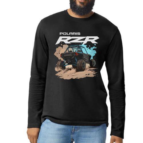 Polaris RZR Black Long Sleeve Tee - Comfortable Fit, Versatile Style, Ideal for All Seasons Cotton Top Classic Menswear Collar