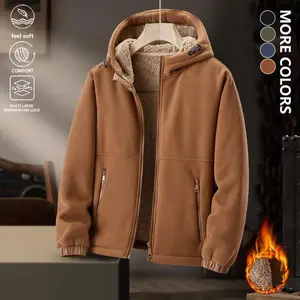 Men's Autumn Winter New Outdoor Casual Fleece Hooded Jacket - Windproof Warm Outdoor Coat, Home Cold Fuzzy Fleece Jacket with Zipper Pockets & Solid Color Details Suitable for Autumn Winter Casual & Sports Activities, Winter Sherpa Jacket