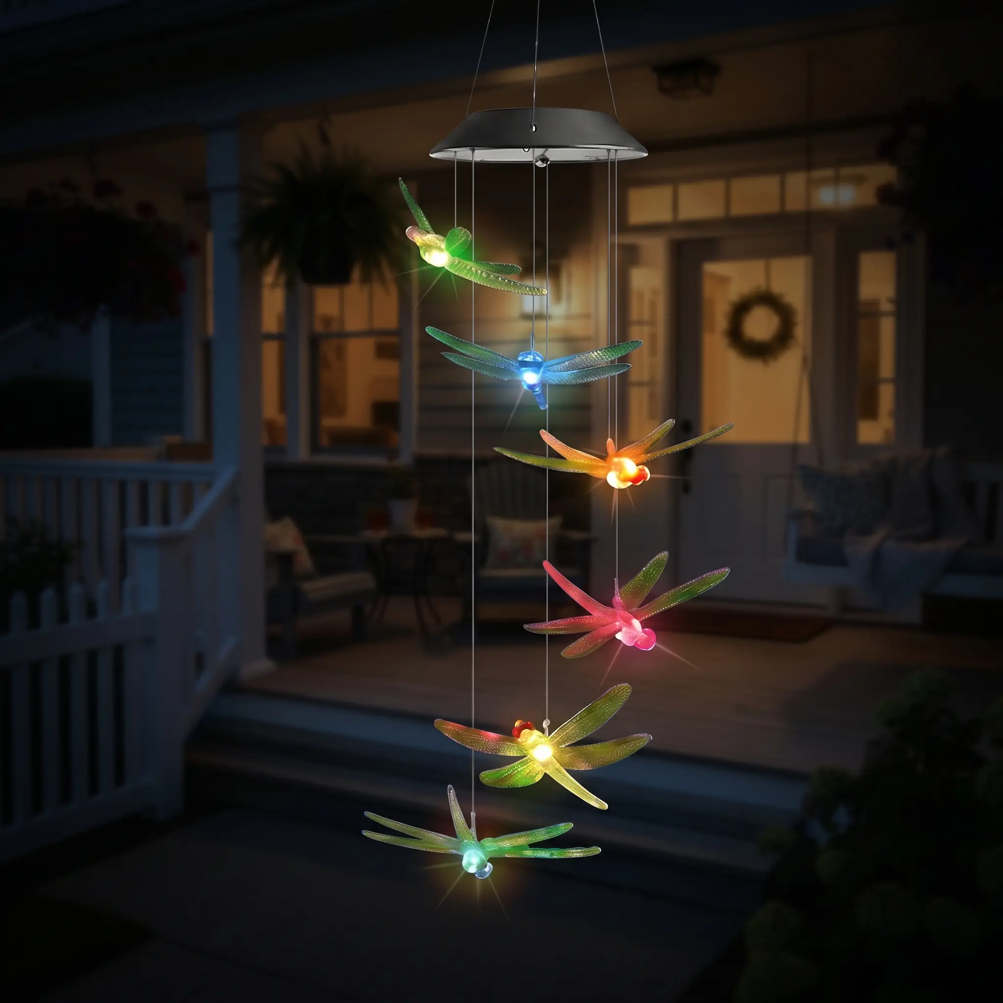 Outdoor Solar Dragonfly Wind Chimes with Auto Color-Changing Lights - Waterproof Summer Garden Decor, Light Up Your Space, Ideal Gift for Mom, Perfect for Garden, Patio