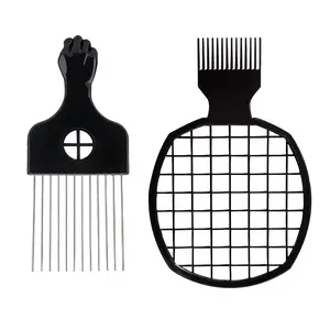 2 In 1 Afro Hair Coil Pick Combs Curl Brush, Upgraded Hair Twist Comb Hair Sponge Brush and Metal Afro Hair Pick Comb Set for Black Women Men Curls, (2 Pcs)