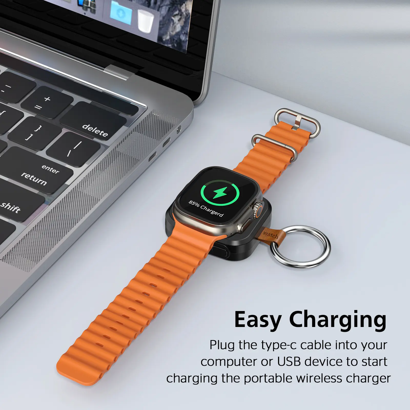 Mini Magnetic Charger for Apple Watch 1200mAh USB Rechargeable Travel Power Bank with Keychain Ring Compatible with iWatch Series 9/8/7/6/5/4/3/2/SE/Ultra Wearable Electronic Gadgets Wireless Charging Station Smartwatch Portable Black