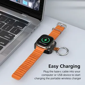 Mini Magnetic Charger for Apple Watch 1200mAh USB Rechargeable Travel Power Bank with Keychain Ring Compatible with iWatch Series 9/8/7/6/5/4/3/2/SE/Ultra Wearable Electronic Gadgets Wireless Charging Station Smartwatch