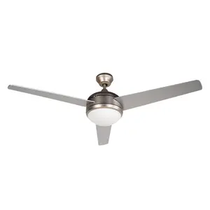 BLACK+DECKER Ceiling Fan for Rooms up to 270 Sq. Ft., Brush Nickel 52" Cooling Fan with 3 Silver Finish Plywood Blades, Room Fan with Remote Control and White Frosted Glass Ceiling Light