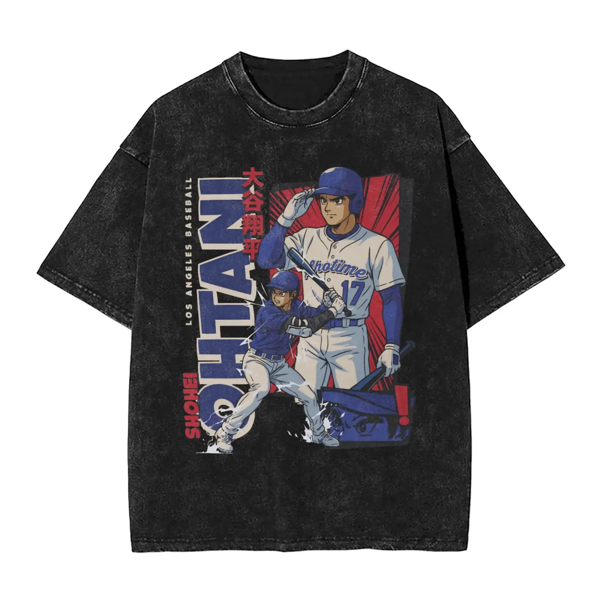 Ohtani Dodgers Anime Style Men's T Shirts Washed  Funny Tee Shirt Short Sleeve O Neck T-Shirts 100% Cotton Plus Size Clothes,school outfit, unisex streetwear,loose fashion,gift t-shirt,good cotton graphic tees