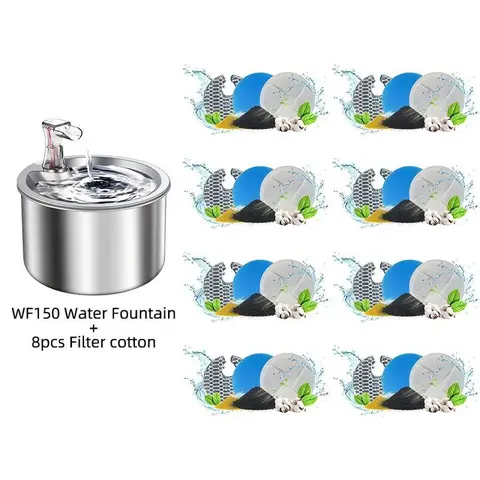NPET WF150 Food-Grade Stainless Steel Pet Fountain, 2L/67oz Automatic Water Bowl with 8 Filters, USB Powered, Red Buoy, <30db Ultra Quiet Pump, 3-Layer Filtration System for Cats & Dogs (Multiple Pets Suitable)