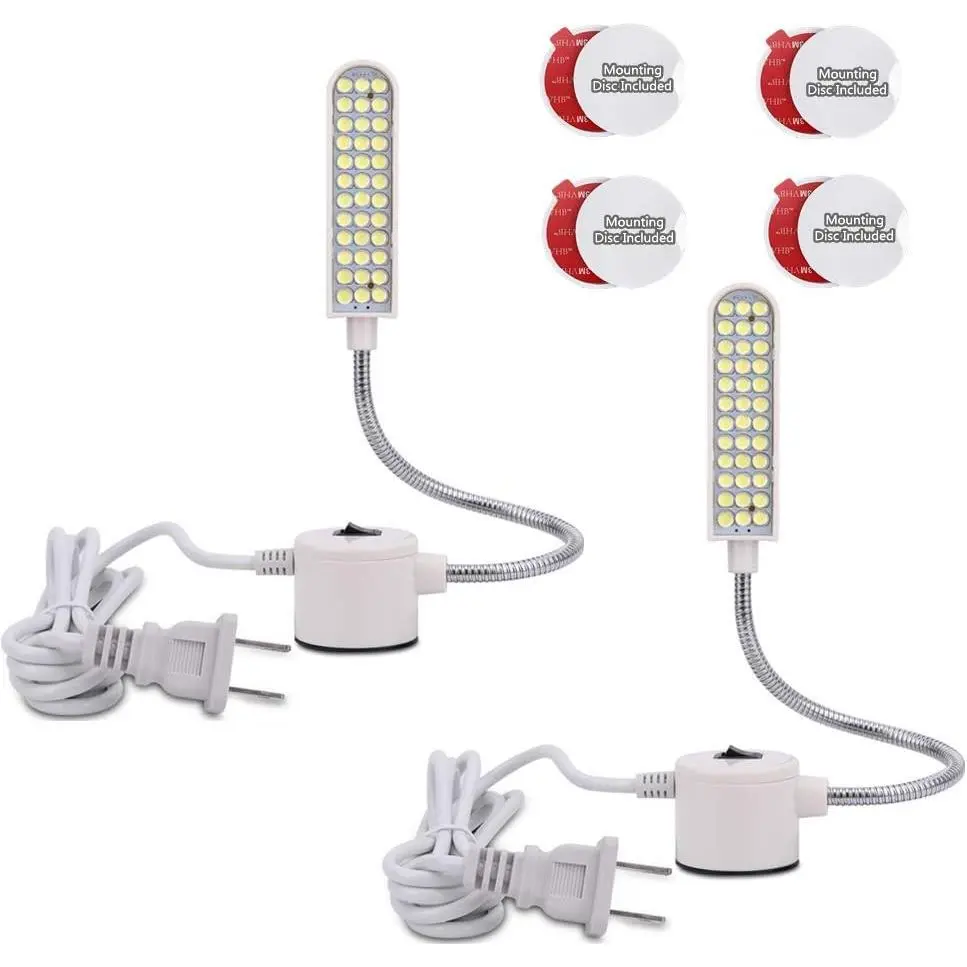 Sewing Machine Light (36LEDs) Gooseneck Work Light with Magnetic Mounting Base, White Soft Light for Lathes, Drill Presses, Workbenches (2PACK)