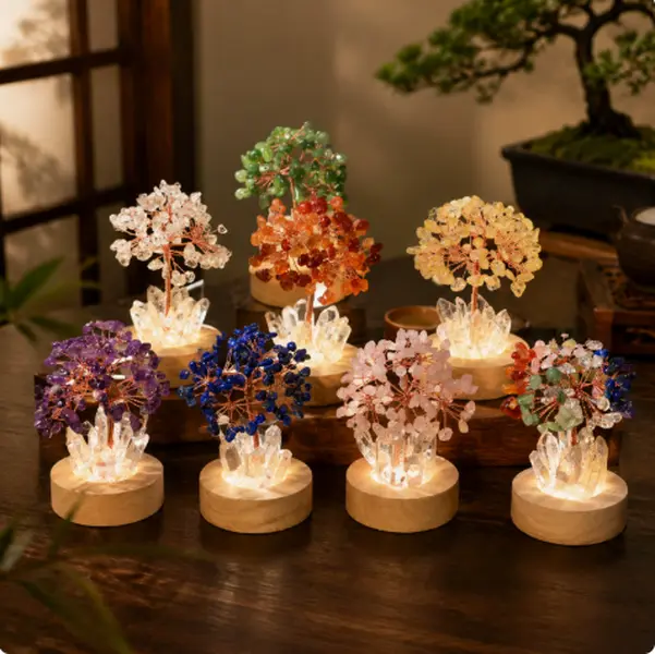 Natural Crystal Money Tree Lamp, Cluster & Strip Decorative Lucky Tree, Bedside Small Night Light for Atmosphere Enhancement (Natural Crystal Decoration)