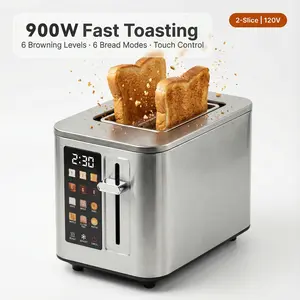 Smart Digital Touch Toaster 2 Slice with Anti-Burn Protection, 6 Bread Types And 6 Shade Levels, Bagel/Defrost/Reheat, 5.1" Extended Slot, 201 Stainless Steel, Easy-Clean Removable Crumb Tray