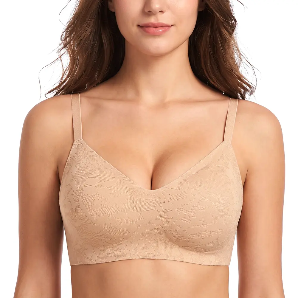 Songful Seamless Jelly Bra for Women Backless Multiway Straps Convertible Bra Wireless Comfort Seamless Full Coverage T-Shirt Bra, Buttery Soft, V Neck Breathable, Supportive, Sports & Everyday