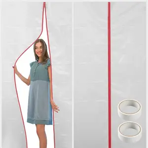 2-Pack 4ft X7ft Plastic Zipper Door Dust Protector (Red Zipper) - Heavy Duty Plastic Cover with Zipper Door Dust Protection - Easy to Install and Remove - Includes 3cm x 10m Tape