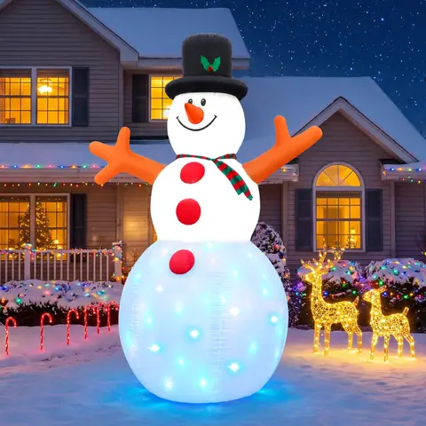 VINGLI Lighted Giant Inflatable Christmas Snowman Yard Decor, Blow-Up Outdoor Front Yard Ornament with Built-In LED Lights, Easy-Remove Holiday Party Home Ornaments